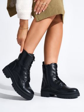 Shelvt Women's black lace-up ankle boots