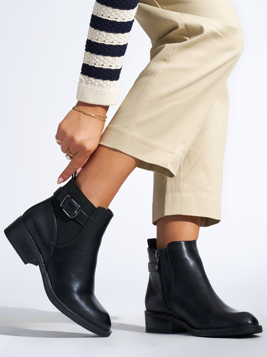 Shelvt Black classic women's flat ankle boots