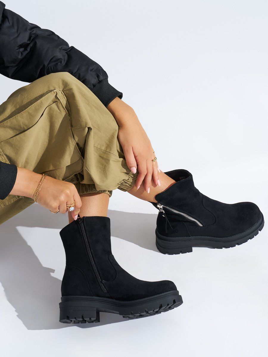 Shelvt Women's black ankle boots with a decorative zipper