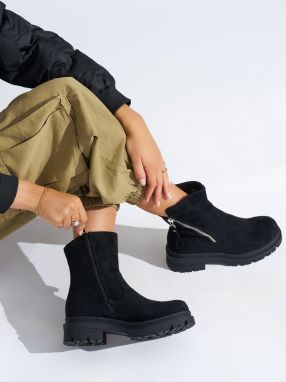 Shelvt Women's black ankle boots with a decorative zipper