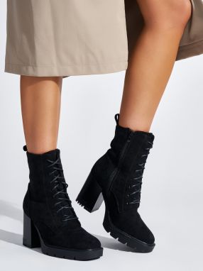 Shelvt Black suede lace-up ankle boots