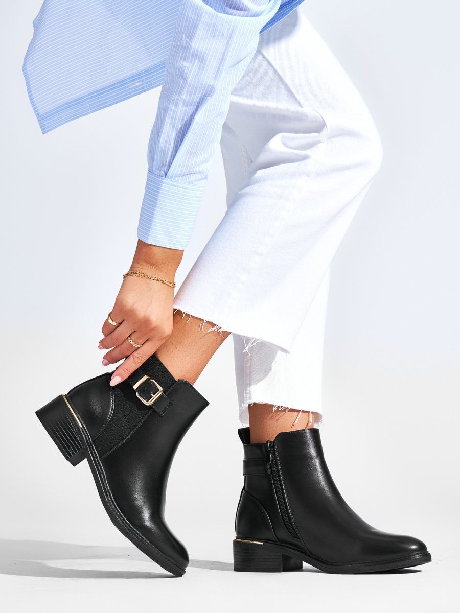 Shelvt Classic women's black ankle boots with buckle