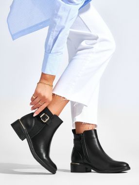 Shelvt Classic women's black ankle boots with buckle