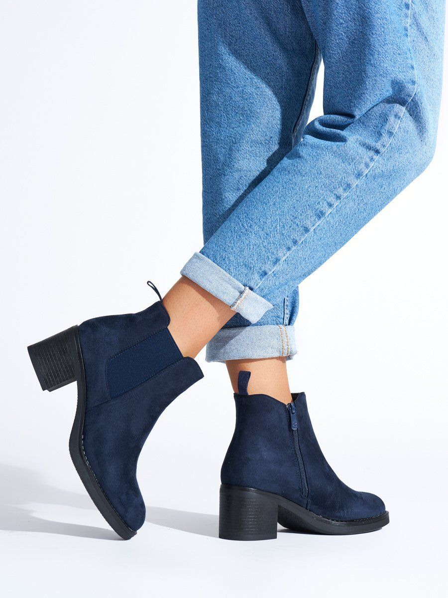 Shelvt Navy blue classic ankle boots