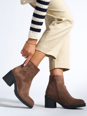 Shelvt Brown women's ankle boots on a heel
