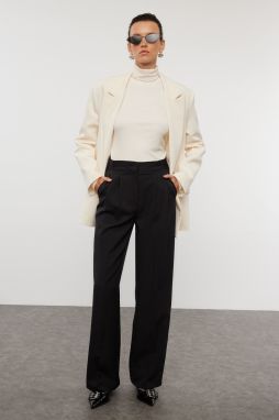 Trendyol Black Belt Detailed Wide Leg/Wide Leg Woven Trousers