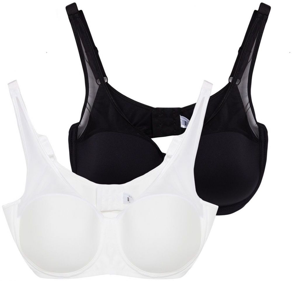 Trendyol Curve Black-Ecru 2-Pack Fixed Cup Mesh Tulle Plus Size Minimizer Bra