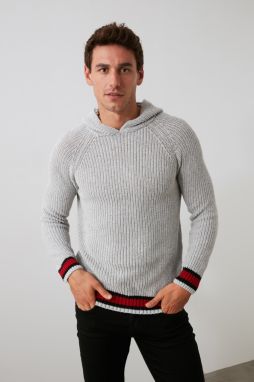 Trendyol Gray Regular Hooded Straight Knit Sweatshirt