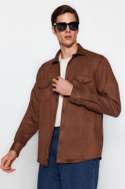 Trendyol Brown Regular Fit Double Pocket Suede Winter Shirt