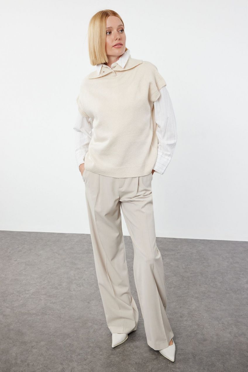 Trendyol Stone Turtleneck Soft Texture Button Detailed Knit Sweater