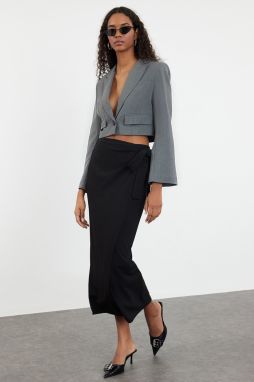 Trendyol Black Wrap Tie Slim/Fitting Flexible Midi Skirt
