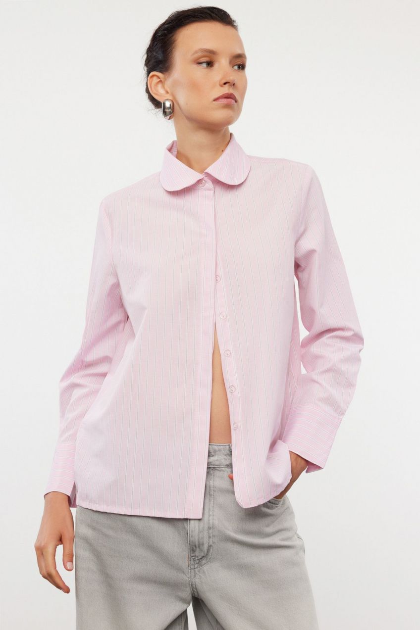 Trendyol Pink Striped Baby Collar Woven Shirt