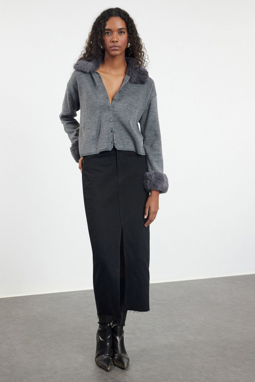 Trendyol Anthracite Für Detailed Knitwear Cardigan
