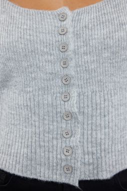 Trendyol Gray Crop Square Collar Knitwear Cardigan