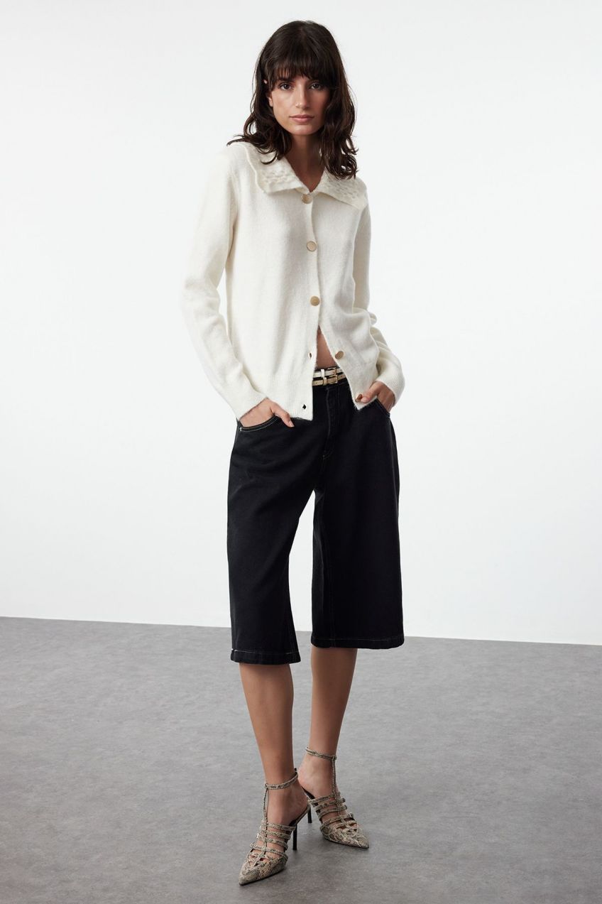 Trendyol Ecru Polo Neck Knitwear Cardigan