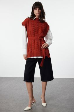 Trendyol Tile Wide Fit Wool Belted Knitwear Sweater