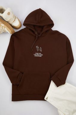 Trendyol Brown Oversize/Wide Cut Hooded Puffy Animal Print Plus Size Sweatshirt