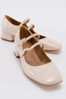 LuviShoes MINOS Women's Beige Patent Leather Heeled Shoes