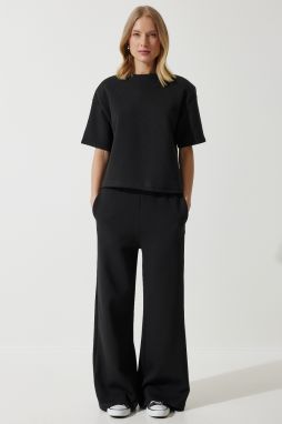 Happiness İstanbul Women's Black Premium Padded Top 2 Thread Tracksuit Set