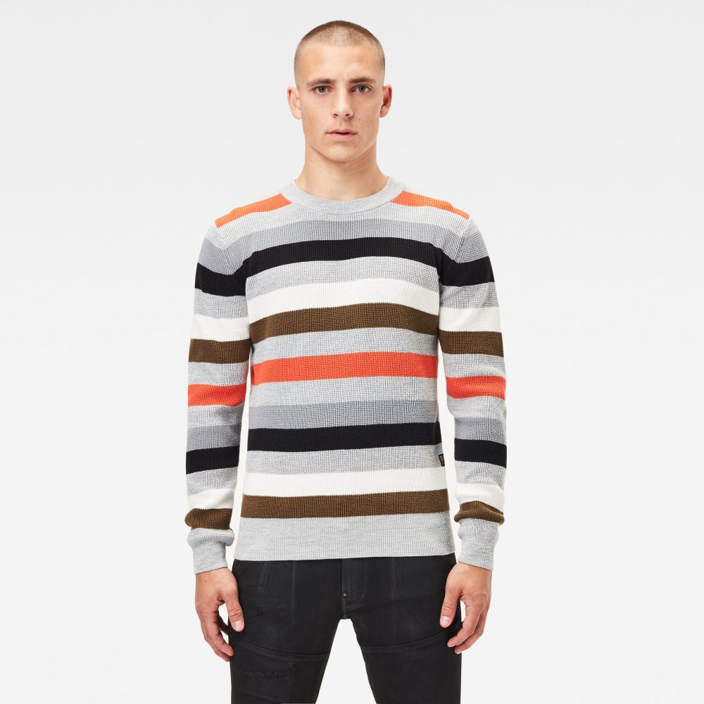 G-STAR Sveter - Multi stripe r knit l\s sivý