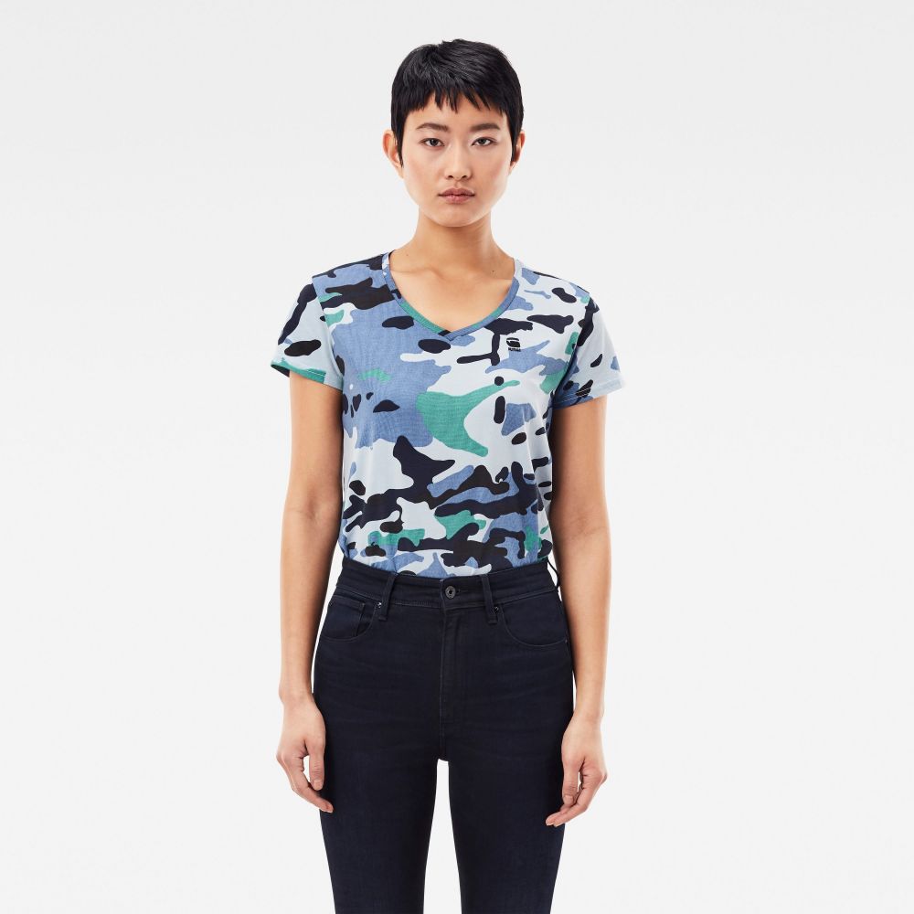 G-STAR Tričko - Allover camo print v neck s\s top vzorované