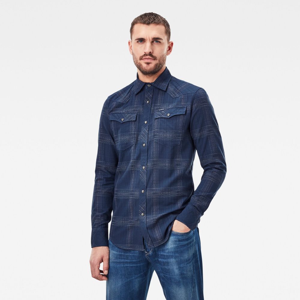 G-STAR Košeľa - 3301 slim shirt l\s tmavomodrá