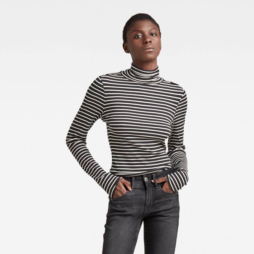 Tričko - G-star Slim rib mock neck stripe l\s viacfarebné