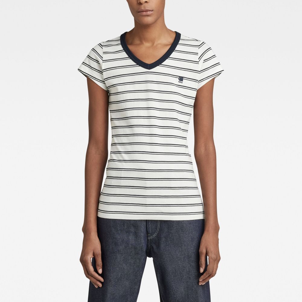 G-STAR Tričko - Eyben stripe slim v t wmn s\s béžové