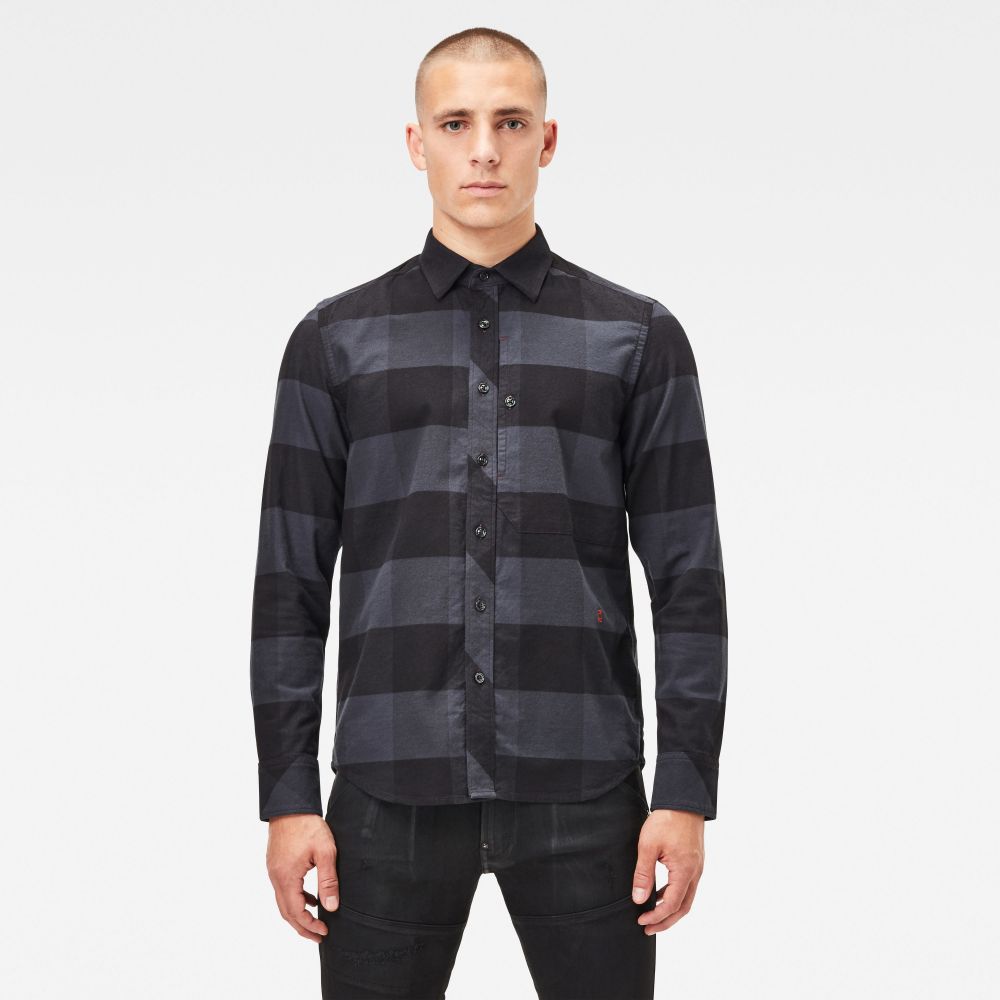 G-STAR Košeľa - Stalt regular shirt l\s sivo-čierna