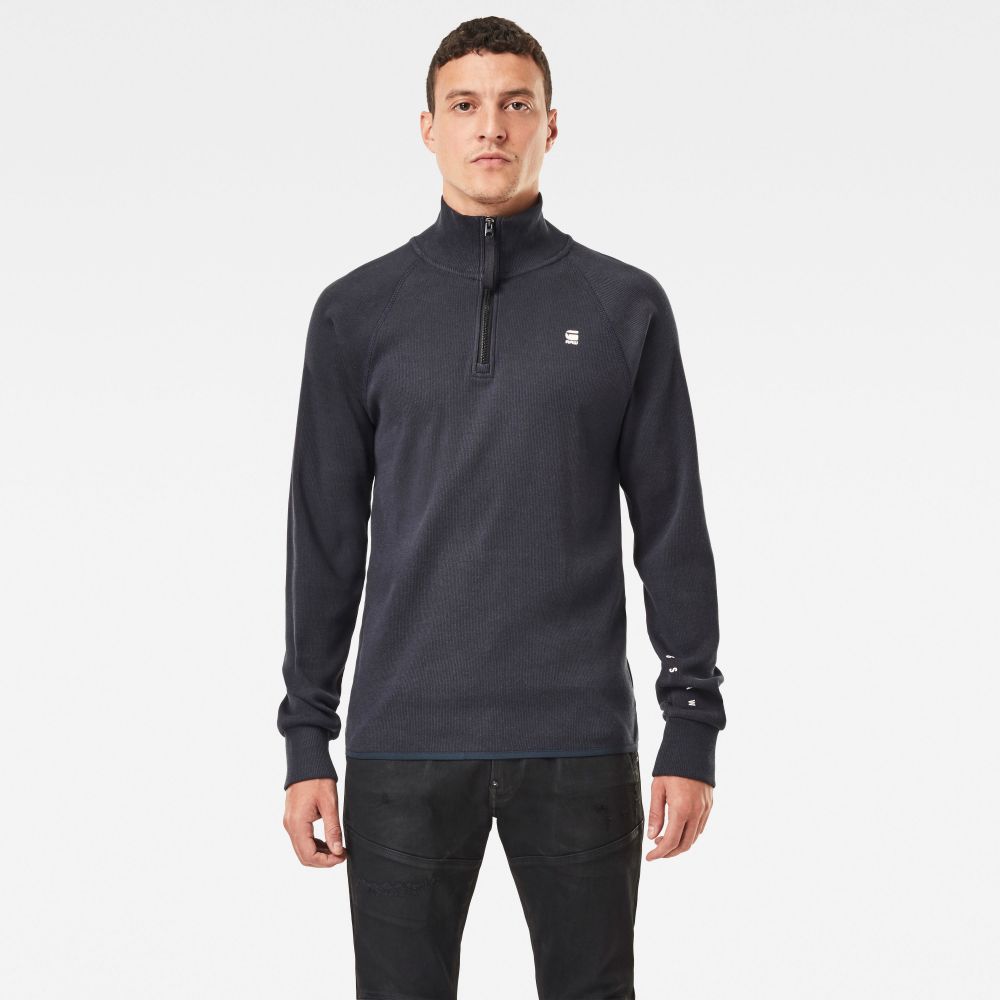 G-STAR Tričko - Plated rib half zip jirgi r t l\s sivé