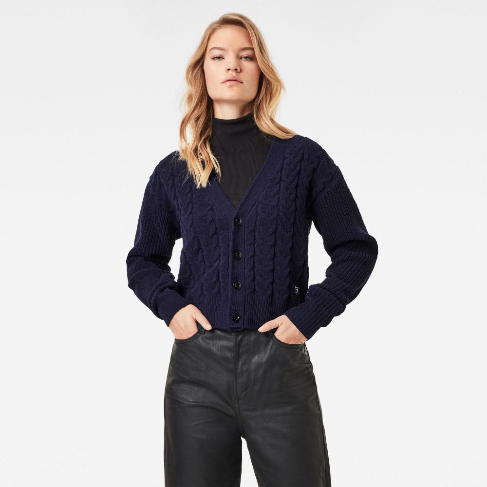 G-STAR Sveter - Cable knit cardi wmn l\s tmavomodrý