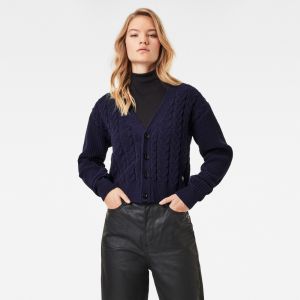 G-STAR Sveter - Cable knit cardi wmn l\s tmavomodrý