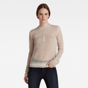 G-STAR Sveter - Logo henley sweater béžový