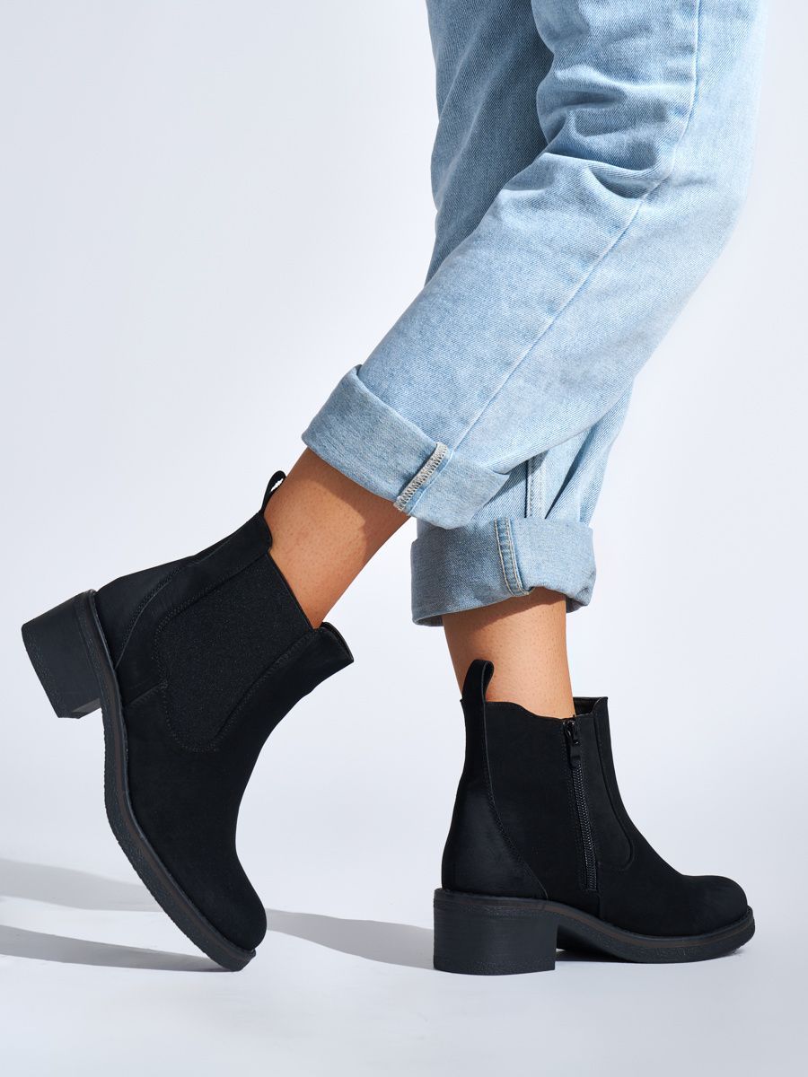 Shelvt Women's black low-heeled ankle boots
