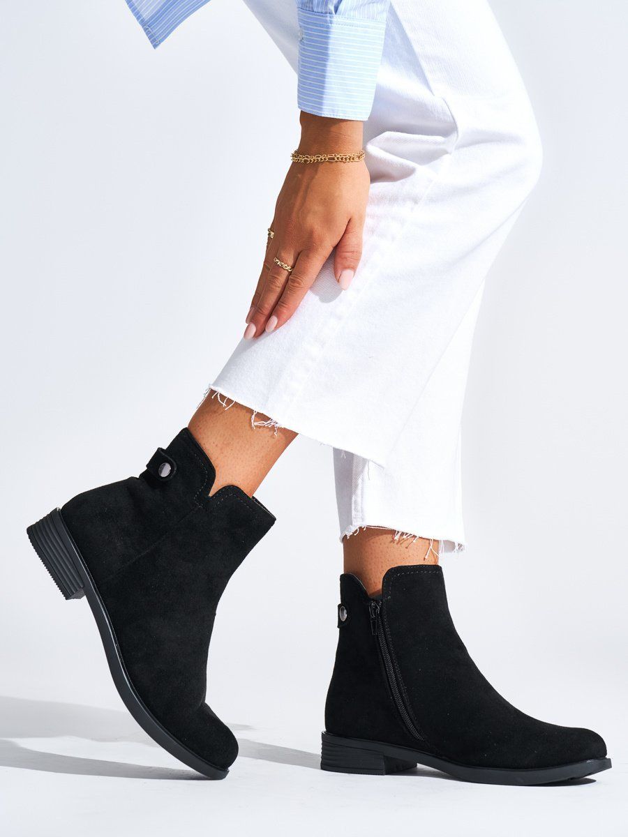 Shelvt Women's suede black ankle boots