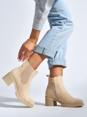 Shelvt Beige suede Chelsea boots on a heel