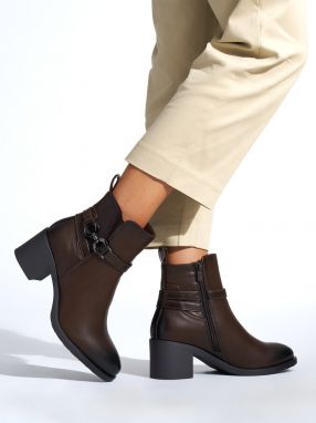 Shelvt Brown women's ankle boots on a heel