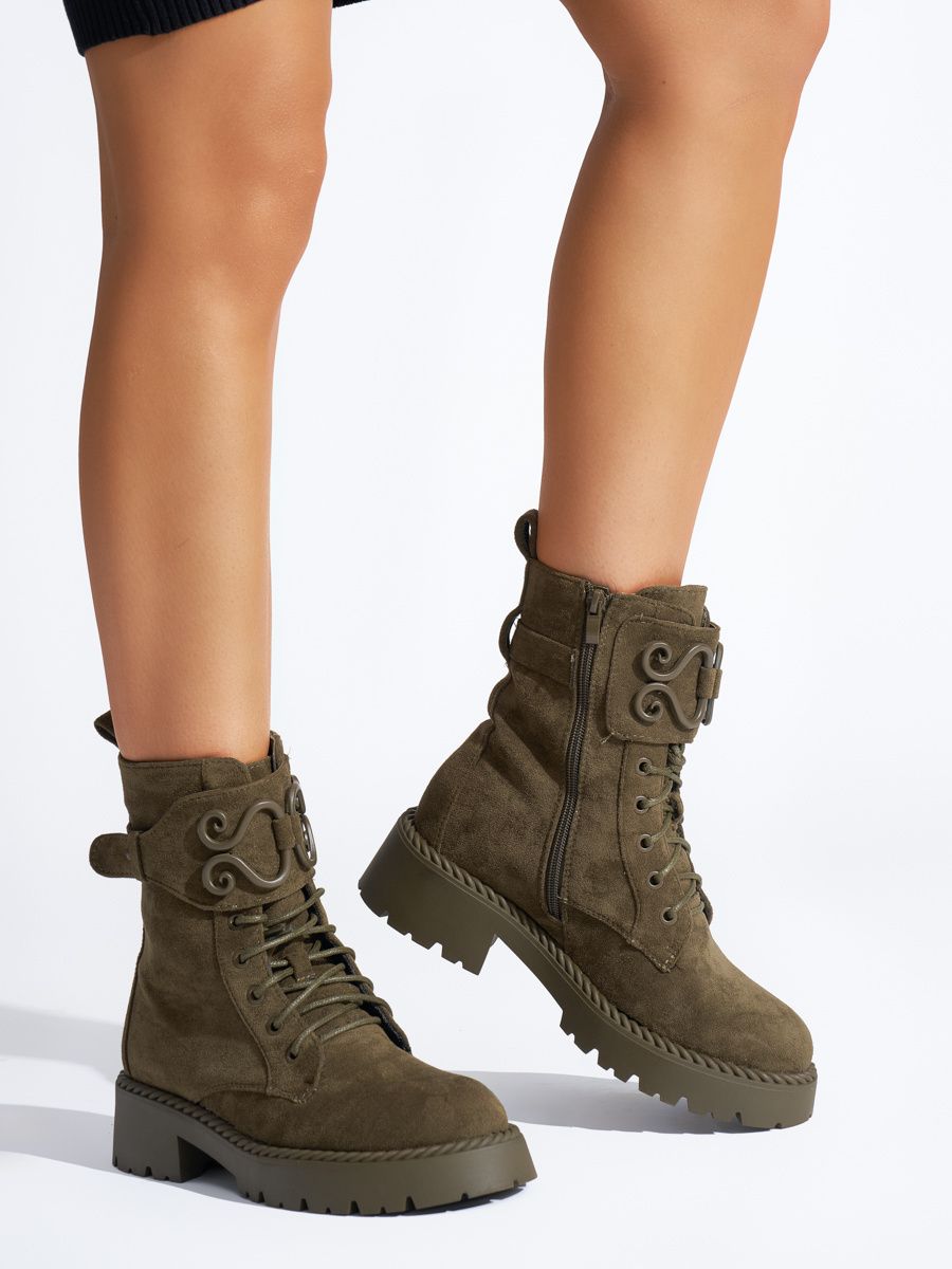 Shelvt Dark green lace-up suede workers