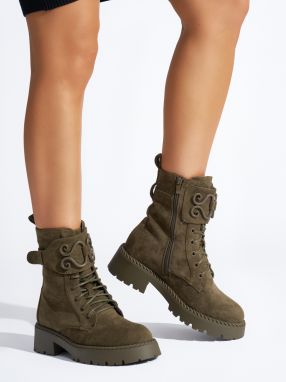 Shelvt Dark green lace-up suede workers