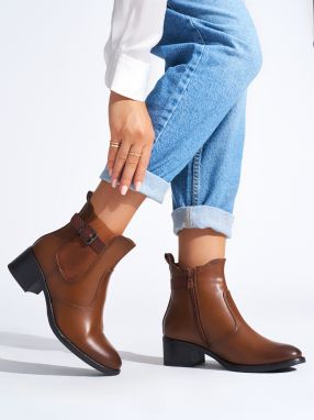 Shelvt Brown women's ankle boots with a low heel