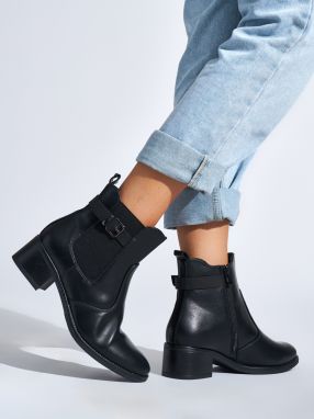 Shelvt Women's black low-heeled ankle boots