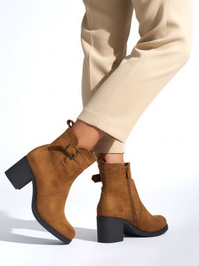 Shelvt Brown women's ankle boots on a heel