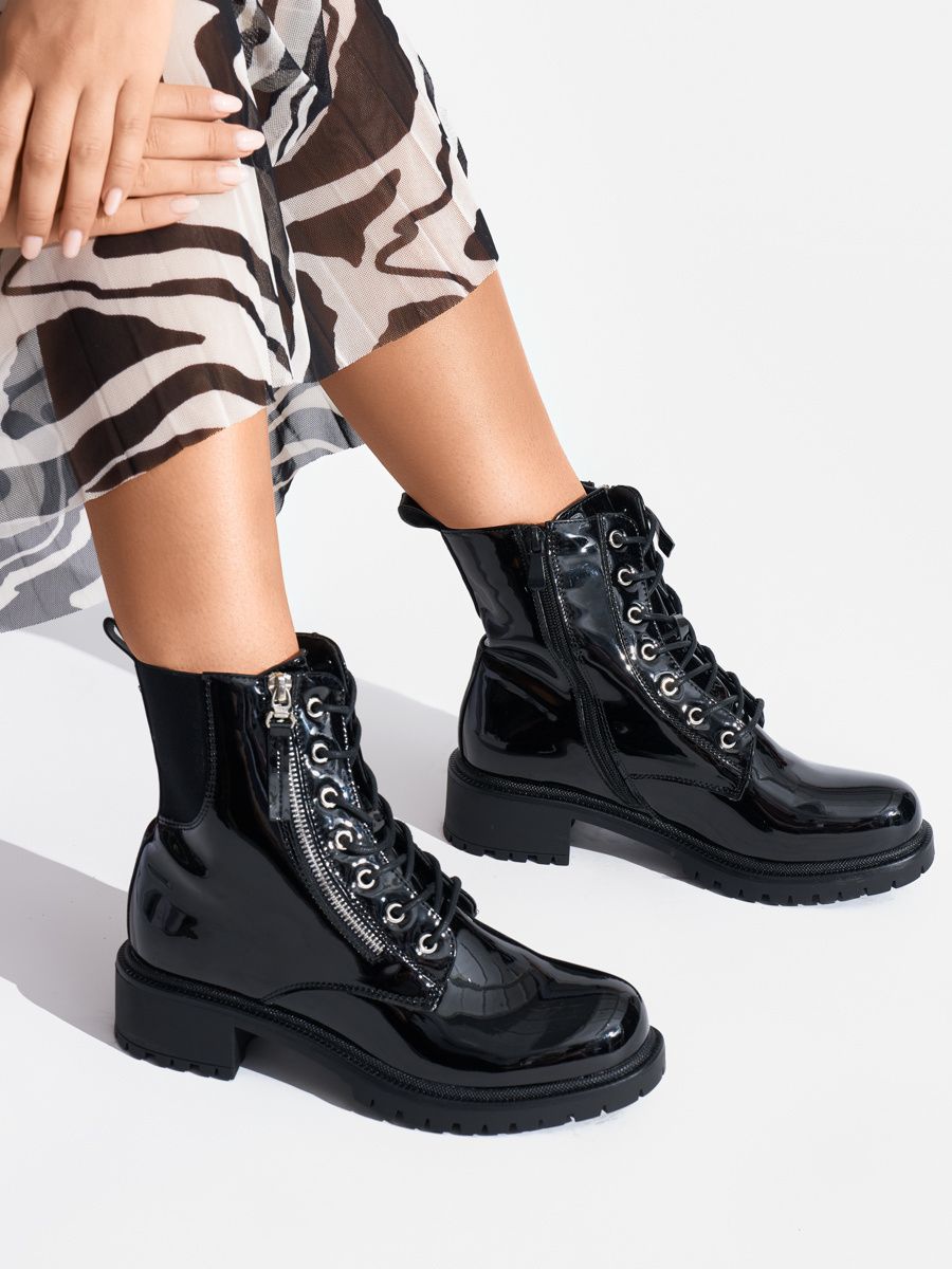 Shelvt Women's black patent leather workers