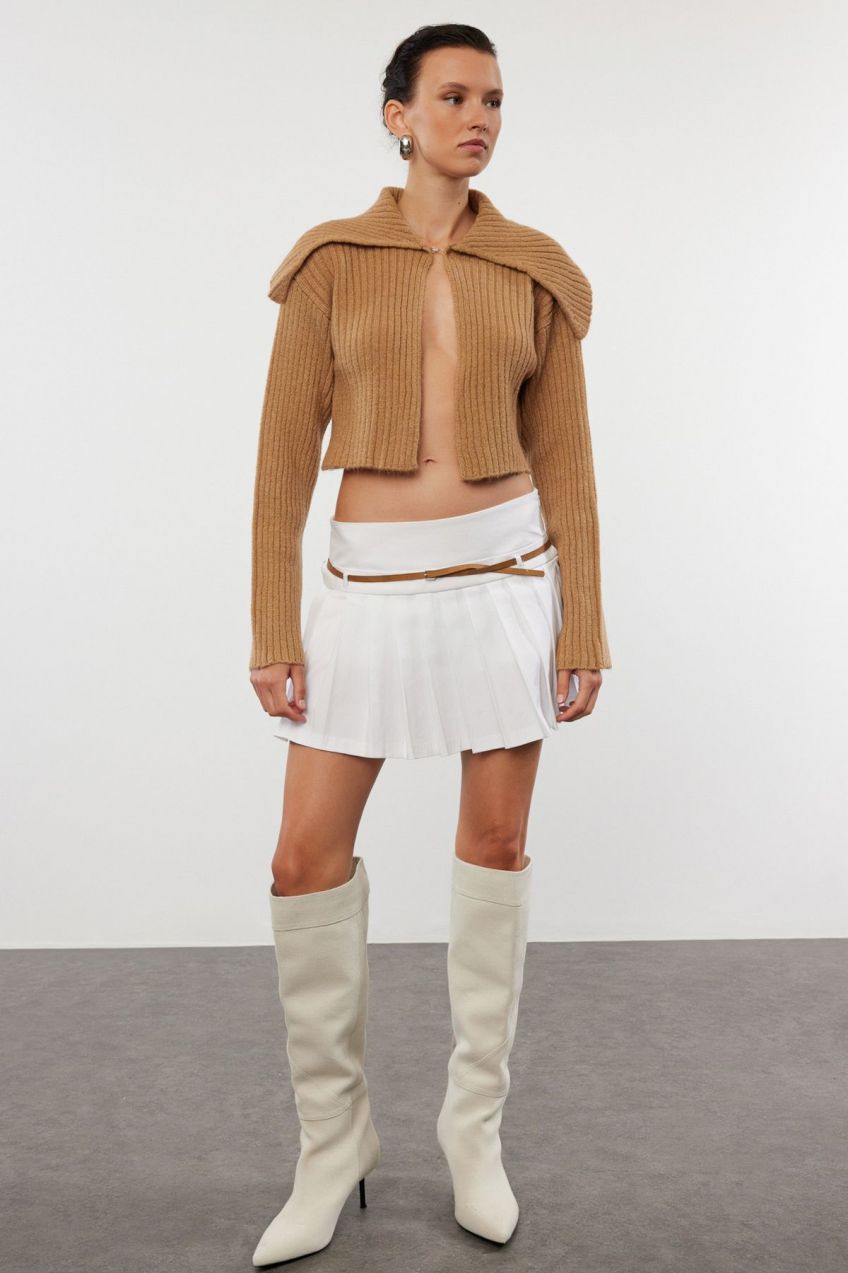 Trendyol Camel Super Crop Soft Texture Knit Cardigan