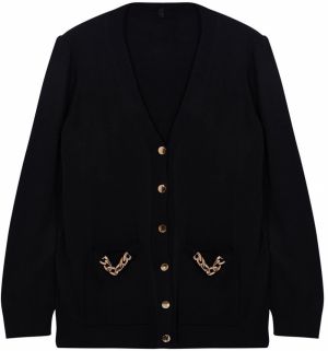 Trendyol Curve Black Chain Detailed Pocket V-Neck Knitwear Cardigan