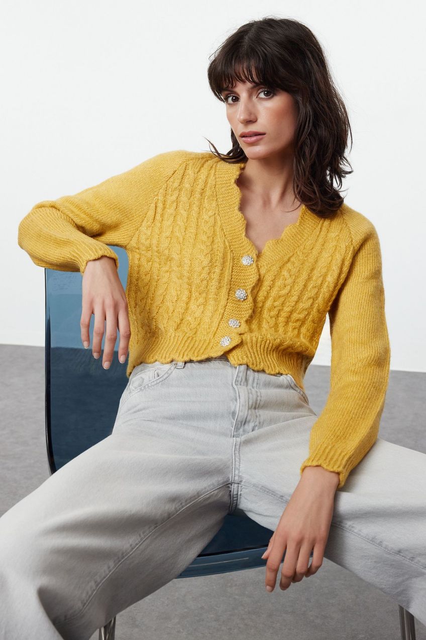 Trendyol Yellow Soft Textured Knitwear Cardigan
