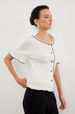 Trendyol Ecru Premium Yarn Ruffle Detailed Knitwear Cardigan