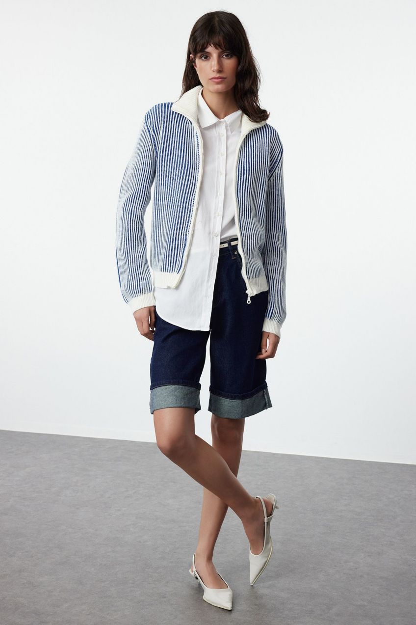 Trendyol Ecru Stand Collar Knitwear Cardigan