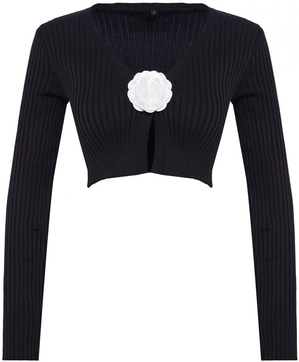 Trendyol Limited Edition Black Rose Detailed Knitwear Cardigan