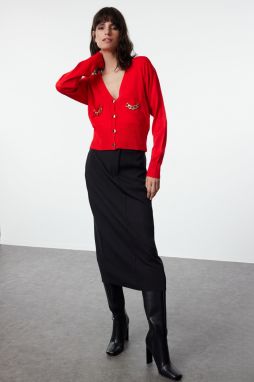 Trendyol Red Accessory Detailed Knitwear Cardigan